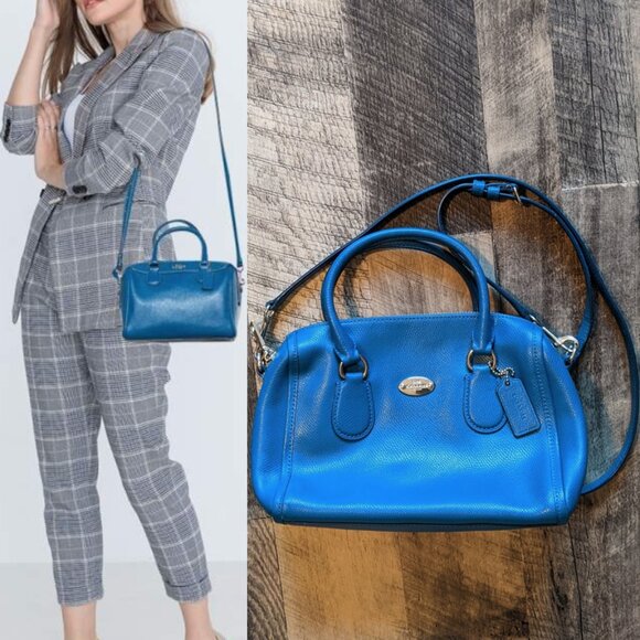 Coach Bennett Crossbody Bag Mini Satchel Blue Leather - Picture 1 of 9